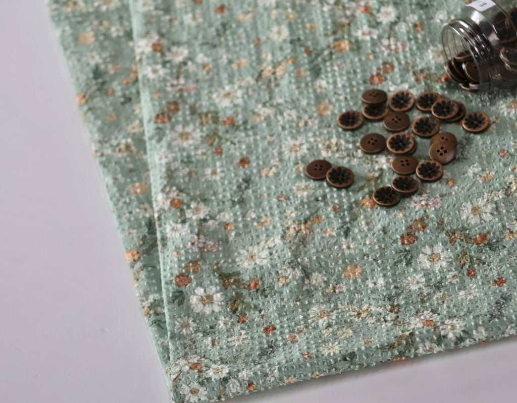 Exclusive Pucker Poly Sage Vintage daisy by the Half Yard