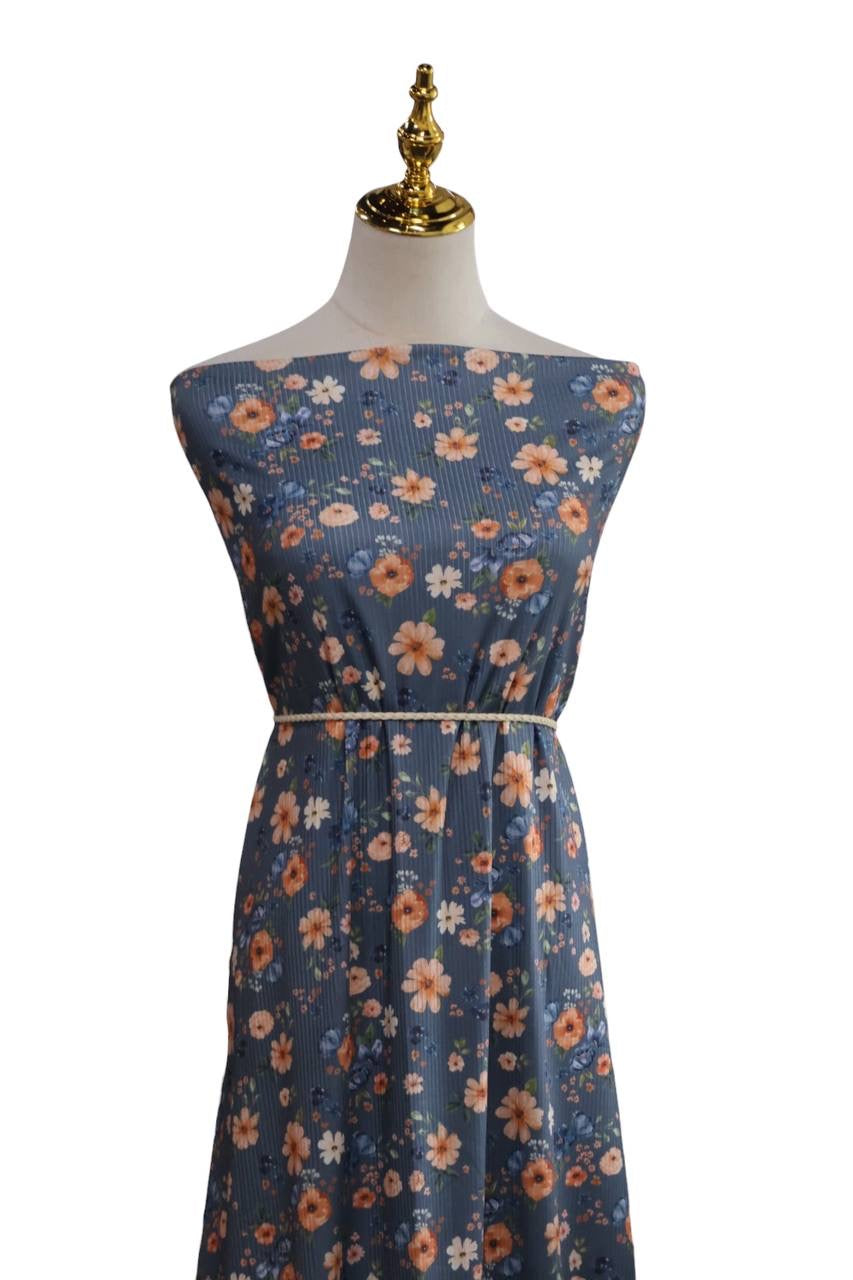 EXCLUSIVE Muted Teal Narrow Rib Floral by the half yard