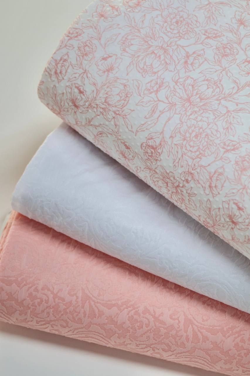 EXCLUSIVE Swiss Dot Knit Blush Dainty Floral Sketch by the Half Yard