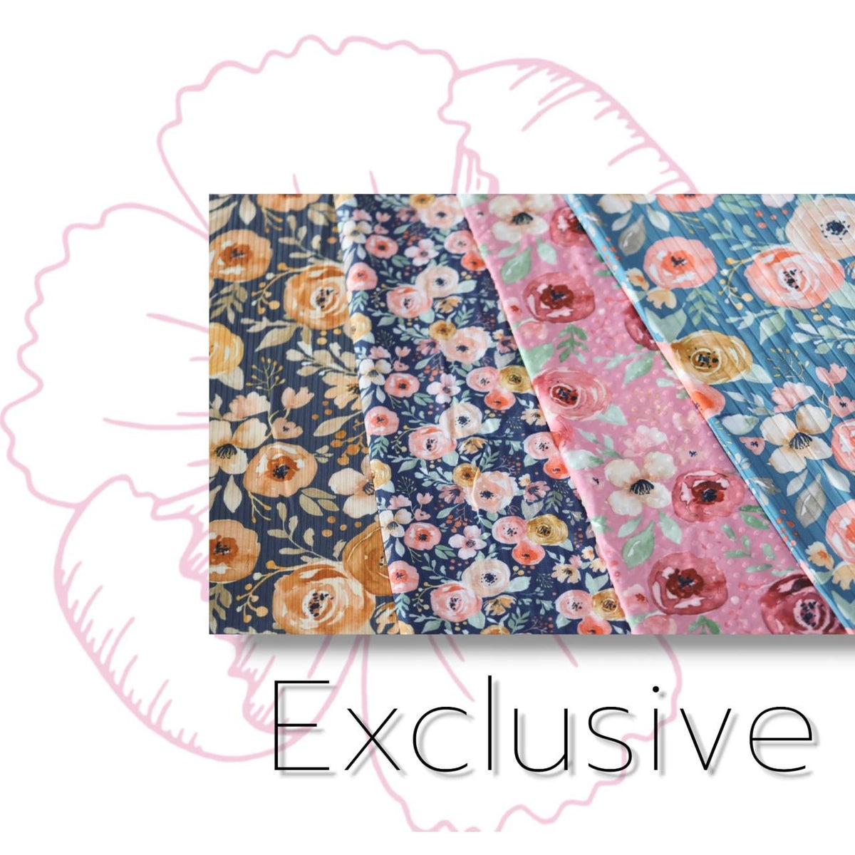 Exclusive Raised Poly Pinstripe Navy & Peach Ranunculus by the Half Yard