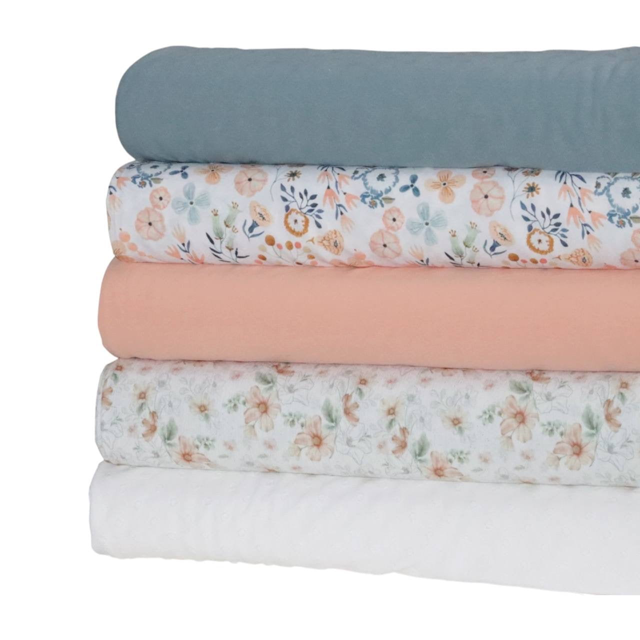 Diamond Swiss Dot White/Dusty blue/Peach floral by the half yard