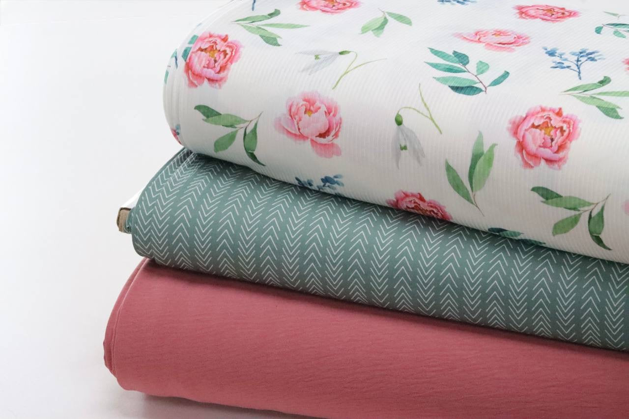 Narrow Rib White Pink Peony Design by the Half Yard