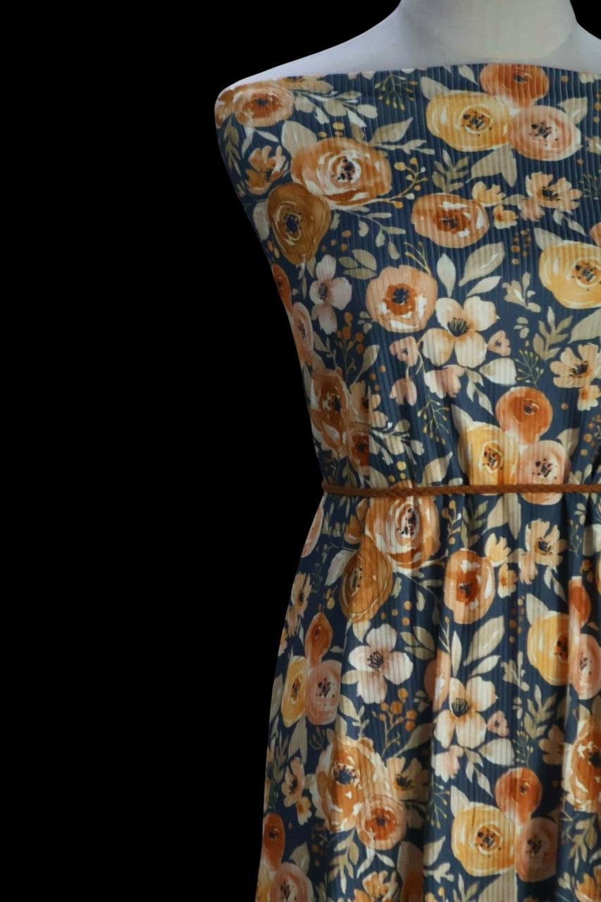 Exclusive Narrow Rib Charcoal & Gold Ranunculus by the Half Yard