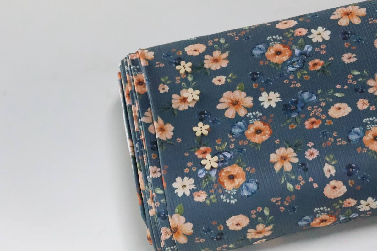 EXCLUSIVE Muted Teal Narrow Rib Floral by the half yard
