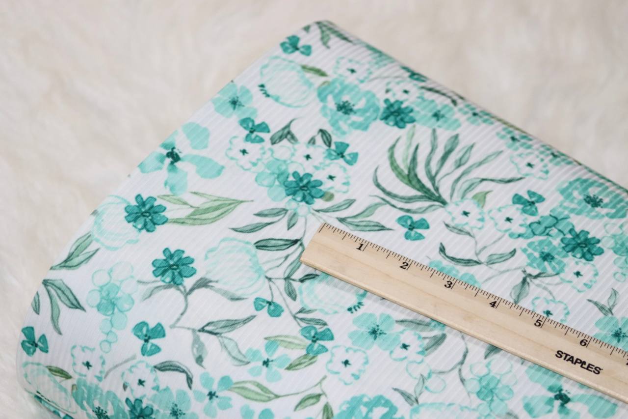 Narrow rib Turquoise Meadow Mist  by the half yard