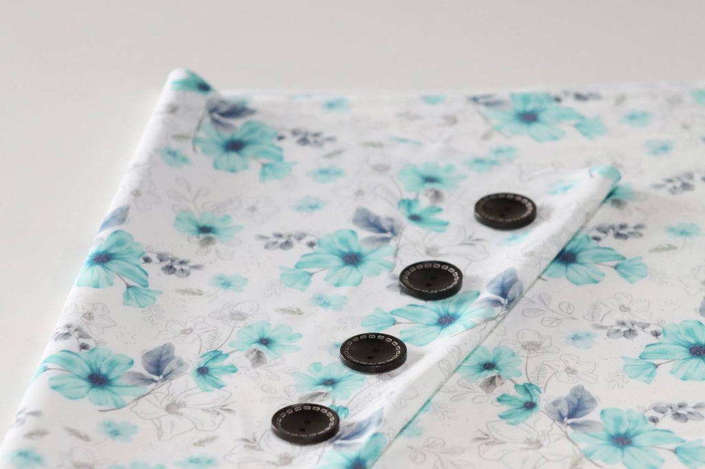 Butter knit Teal Graceful Cosmos by the half yard
