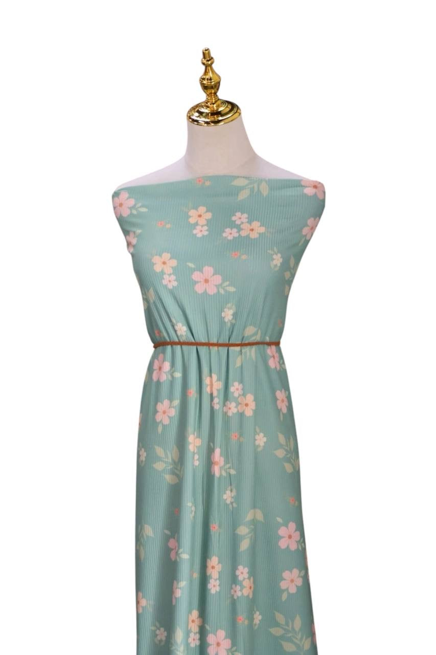 Exclusive Narrow Rib Coastal  Jade Subtle Blooms by the Half Yard