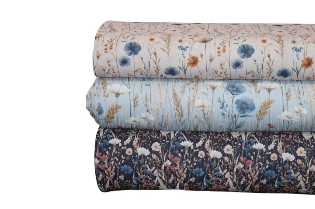 Midnight Wildflower floral Swiss dot knit by the Half Yard