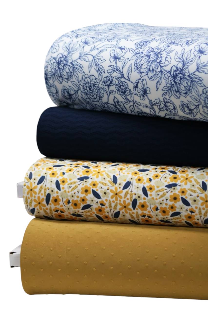 EXCLUSIVE Butter knit Cobolt dainty floral sketch by the half yard