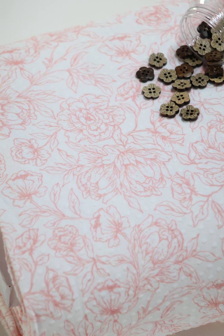 EXCLUSIVE Swiss Dot Knit Blush Dainty Floral Sketch by the Half Yard