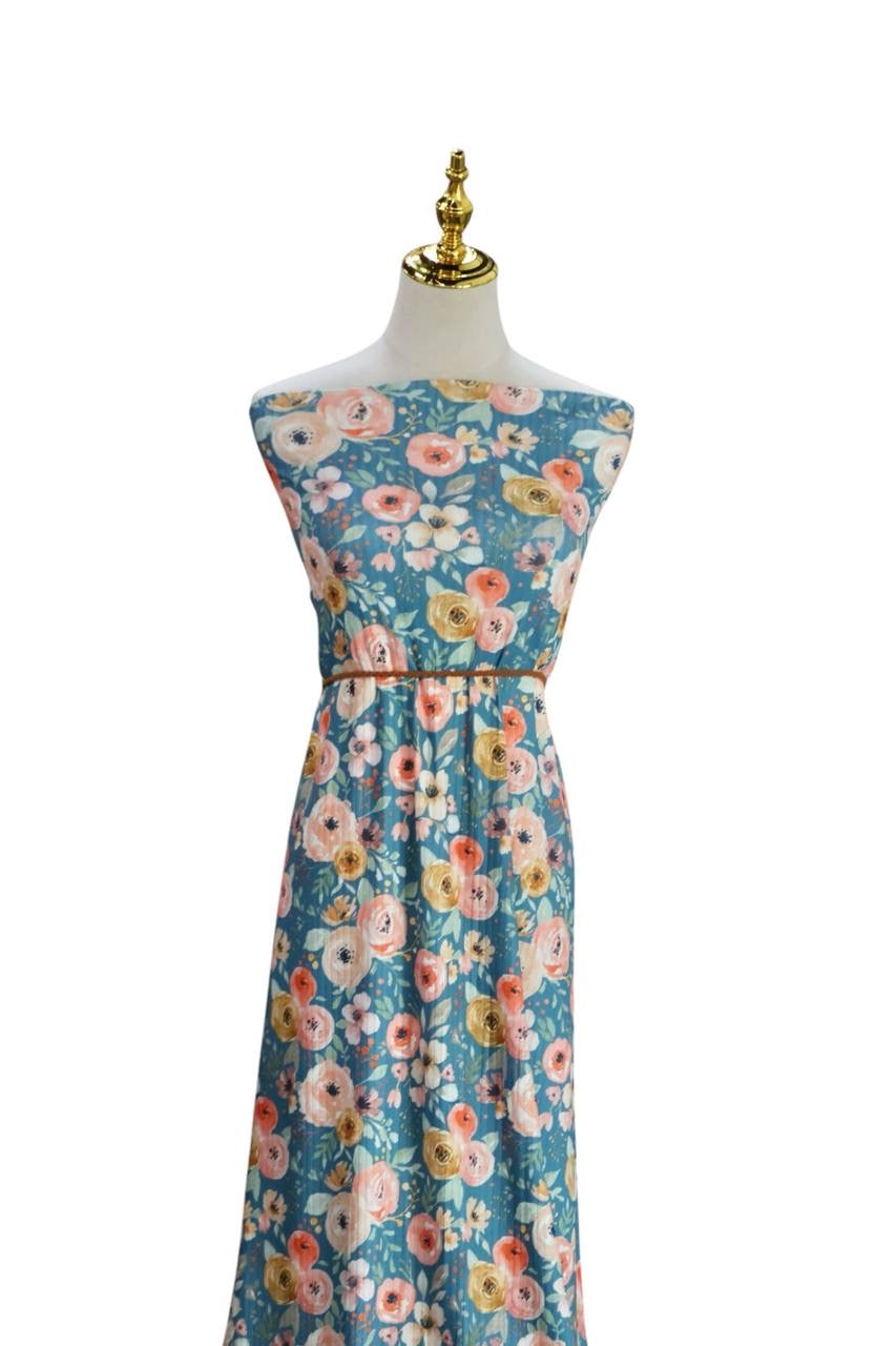 Exclusive Wide Rib Teal Mist Ranunculus by the Half Yard