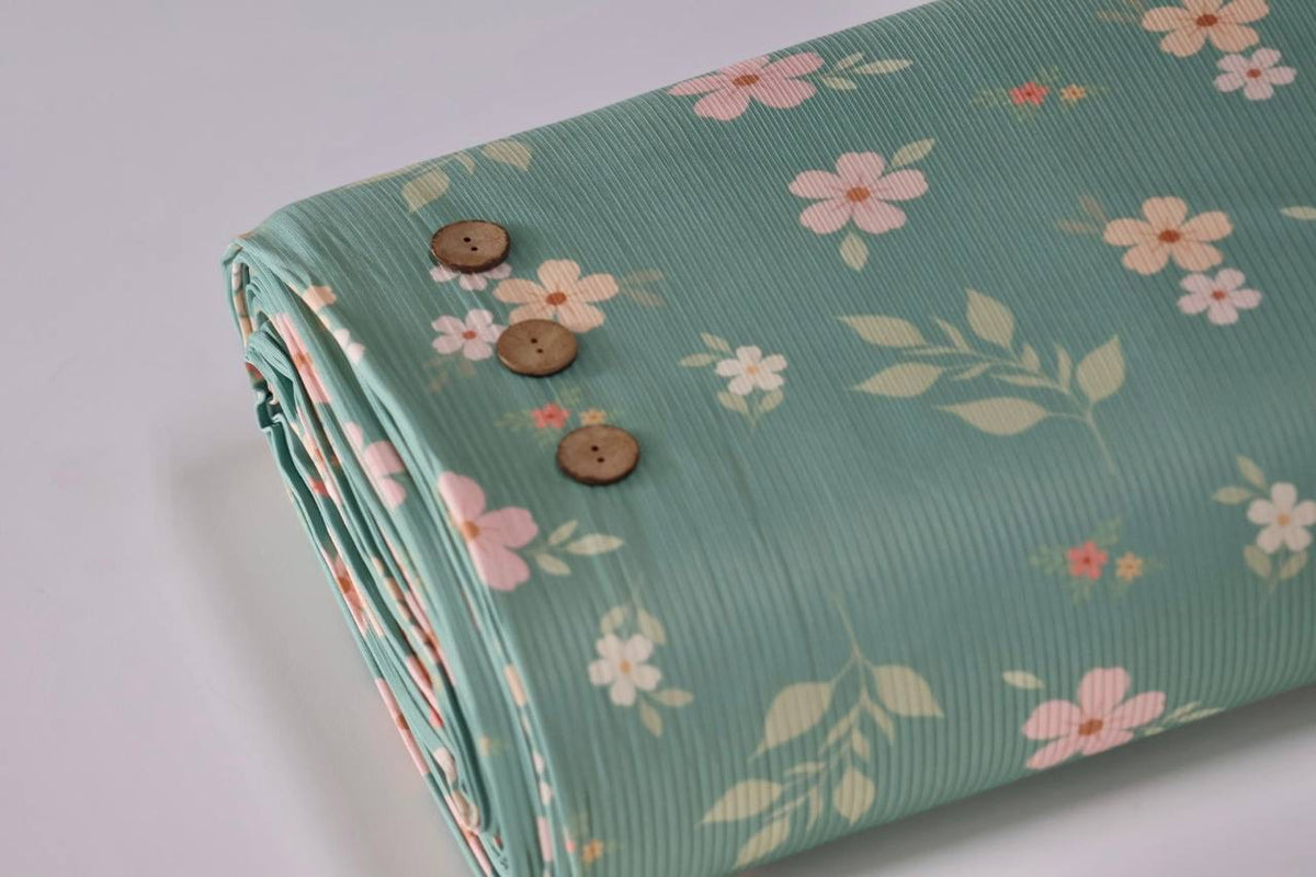 Exclusive Narrow Rib Coastal  Jade Subtle Blooms by the Half Yard