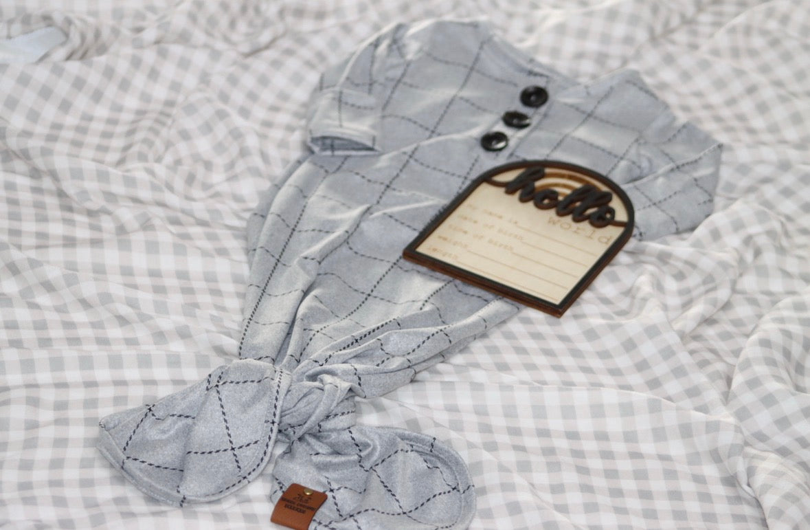 Grey Plaid Handmade Knotted Gown