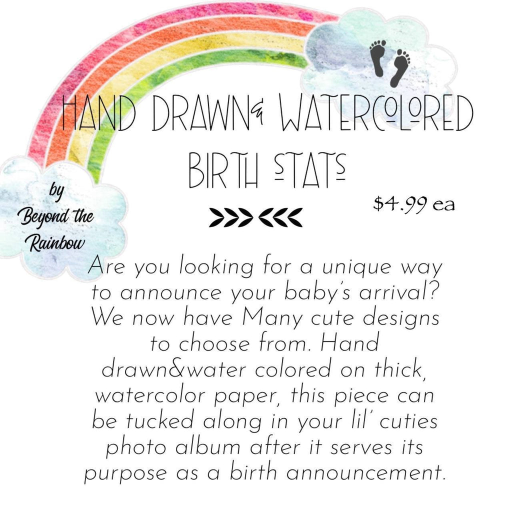 Hand Drawn Birth Stat “Pink Teddy Bear”