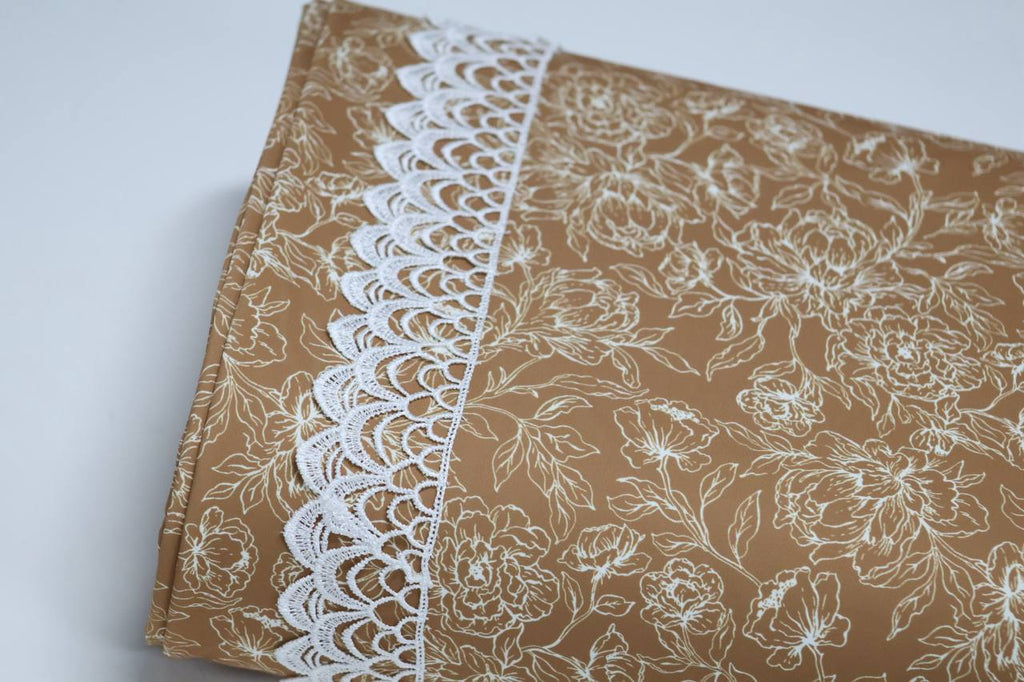 EXCLUSIVE Butter knit  Carmel dainty floral sketch by the half yard