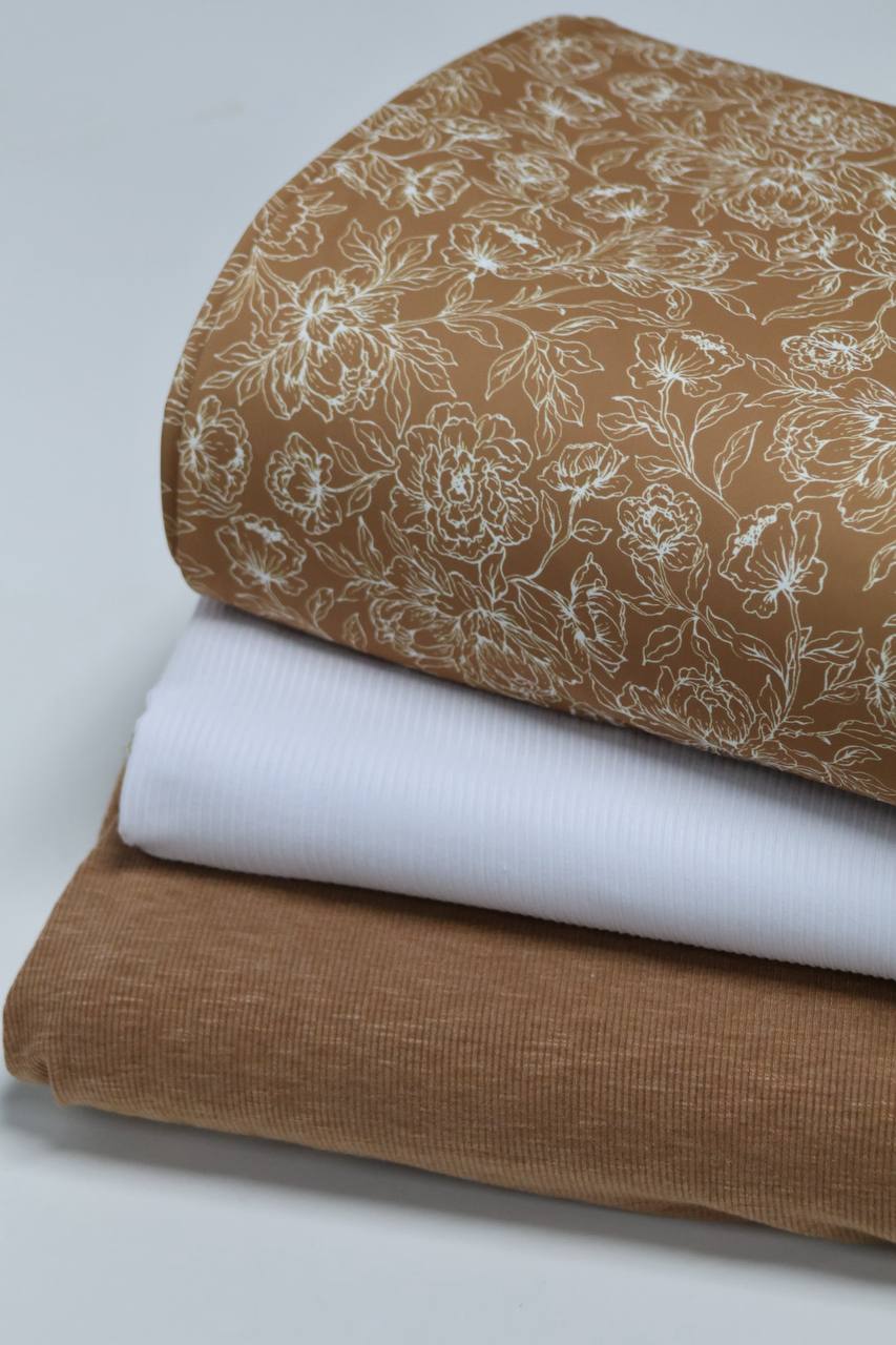 EXCLUSIVE Butter knit  Carmel dainty floral sketch by the half yard