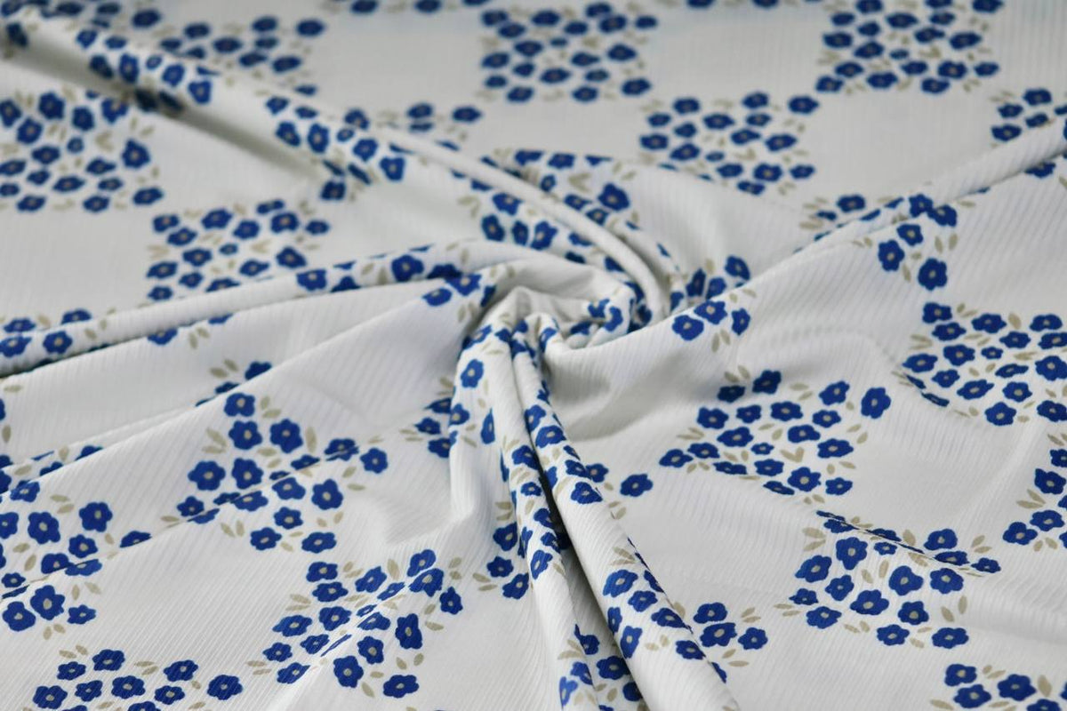 EXCLUSIVE Narrow rib Sapphire Watercolor floral Checks by the half yard