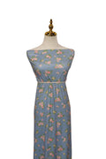 Exclusive Wide rib Misty blue blossoms by the half yard