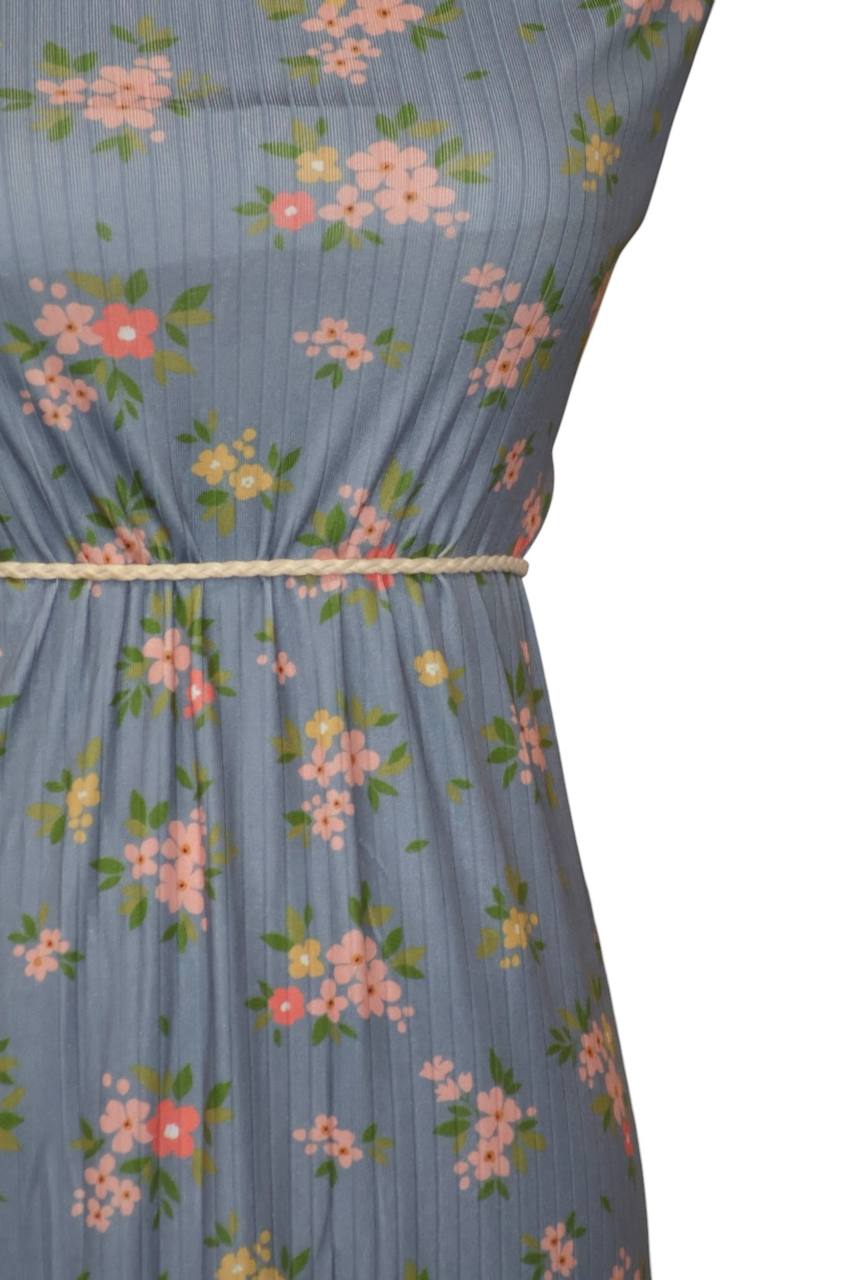 Exclusive Wide rib Misty blue blossoms by the half yard