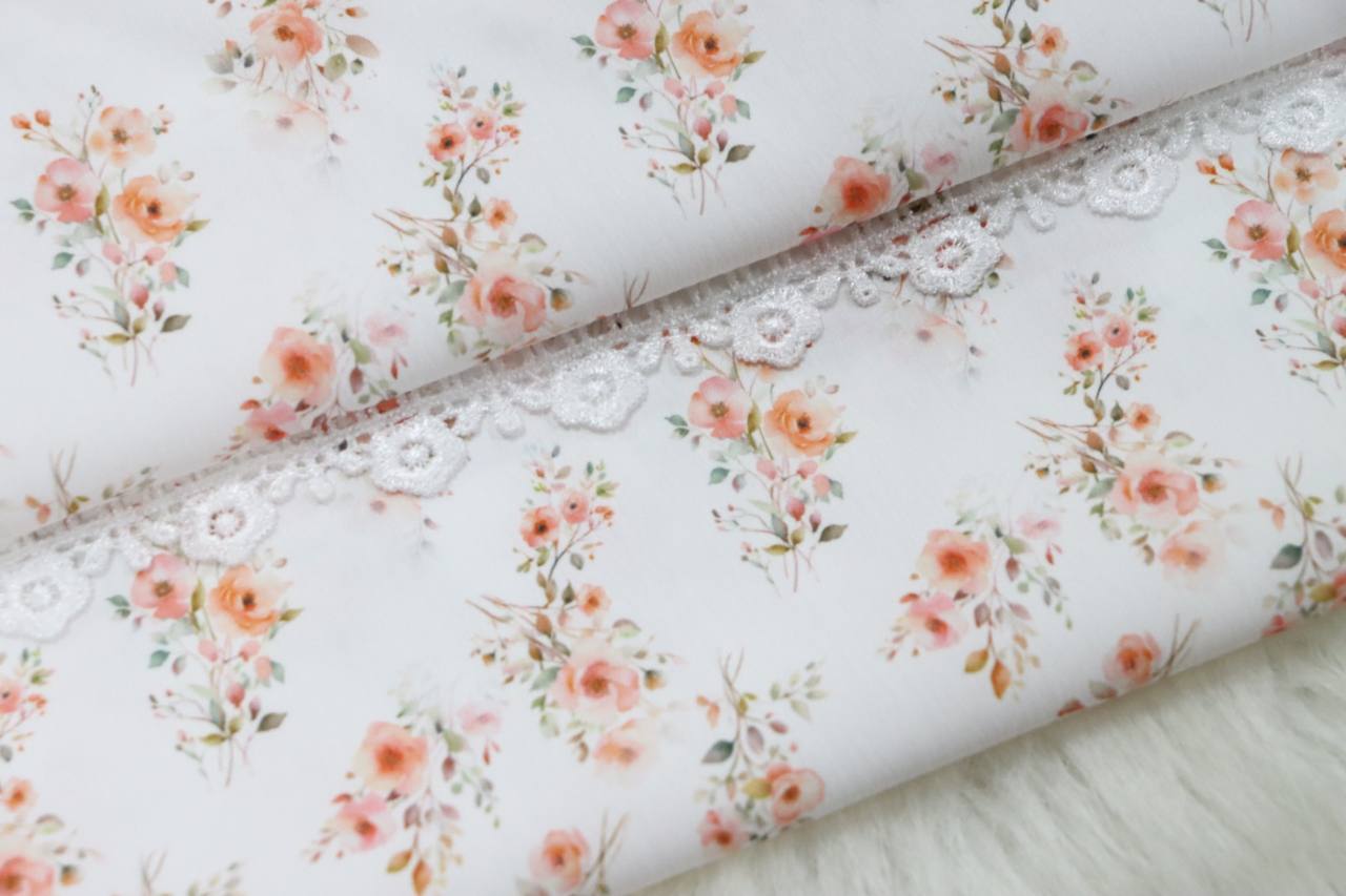 Peach Watercolor Floral Summer Crush by the half yard