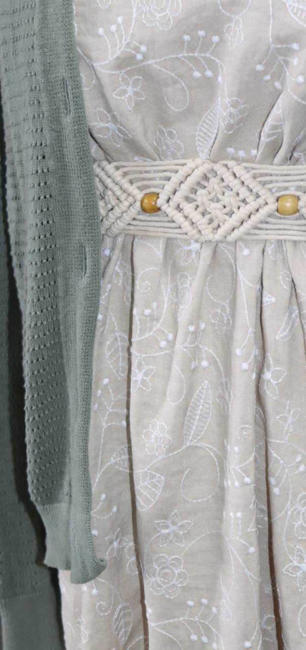 Beige Textured Embroidery Design                                                                       Linen Look 100% polyester by the half yard