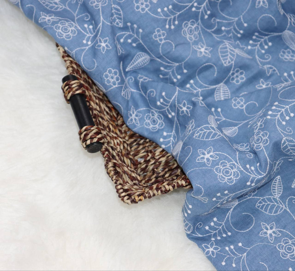 Denim Textured Embroidery design                                                              Linen look 100% polyester by the half yard