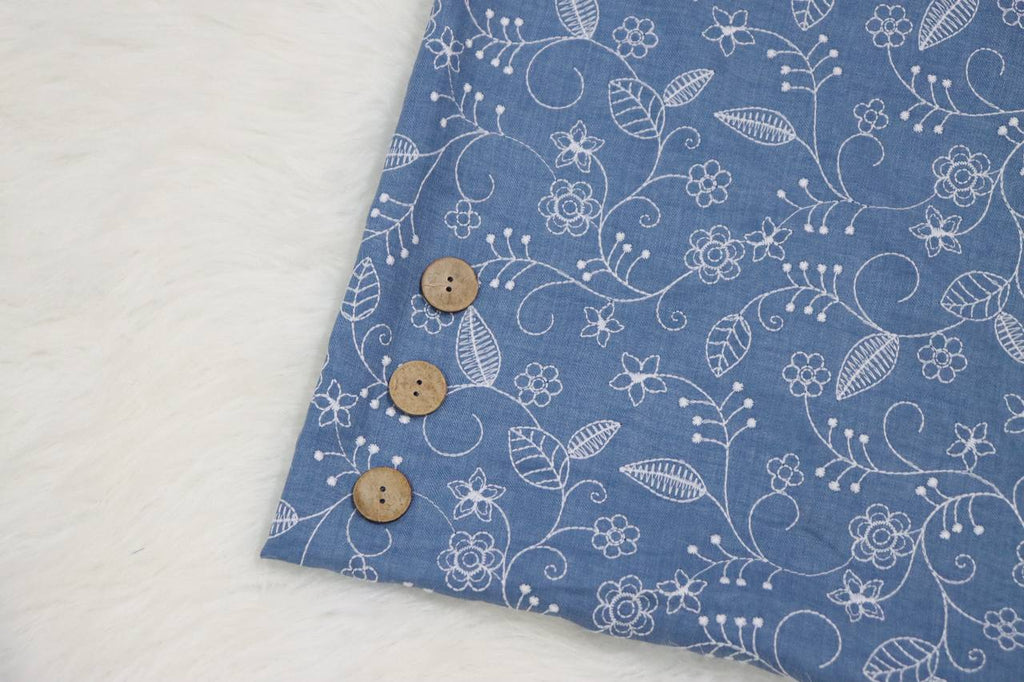Denim Textured Embroidery design                                                              Linen look 100% polyester by the half yard