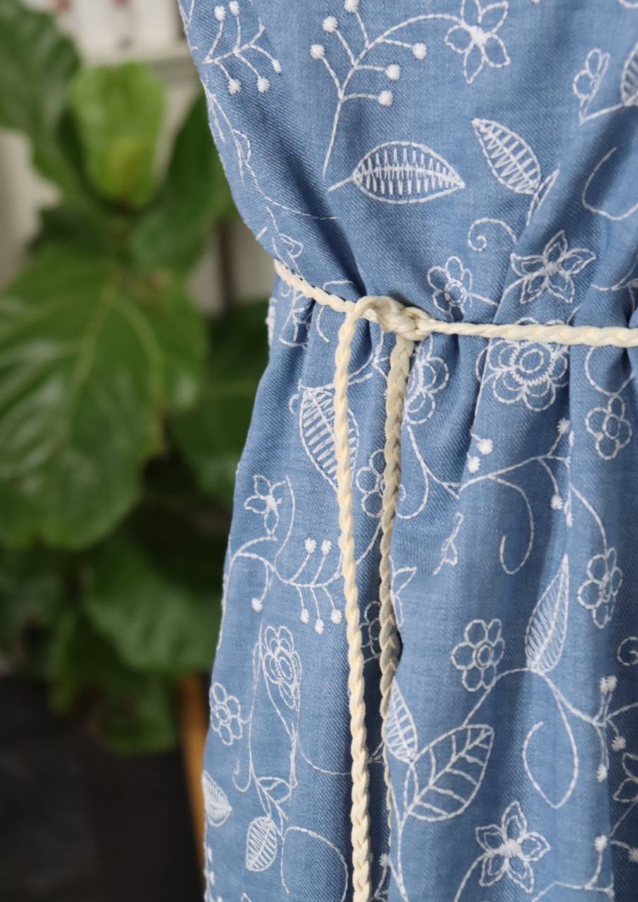 Denim Textured Embroidery design                                                              Linen look 100% polyester by the half yard