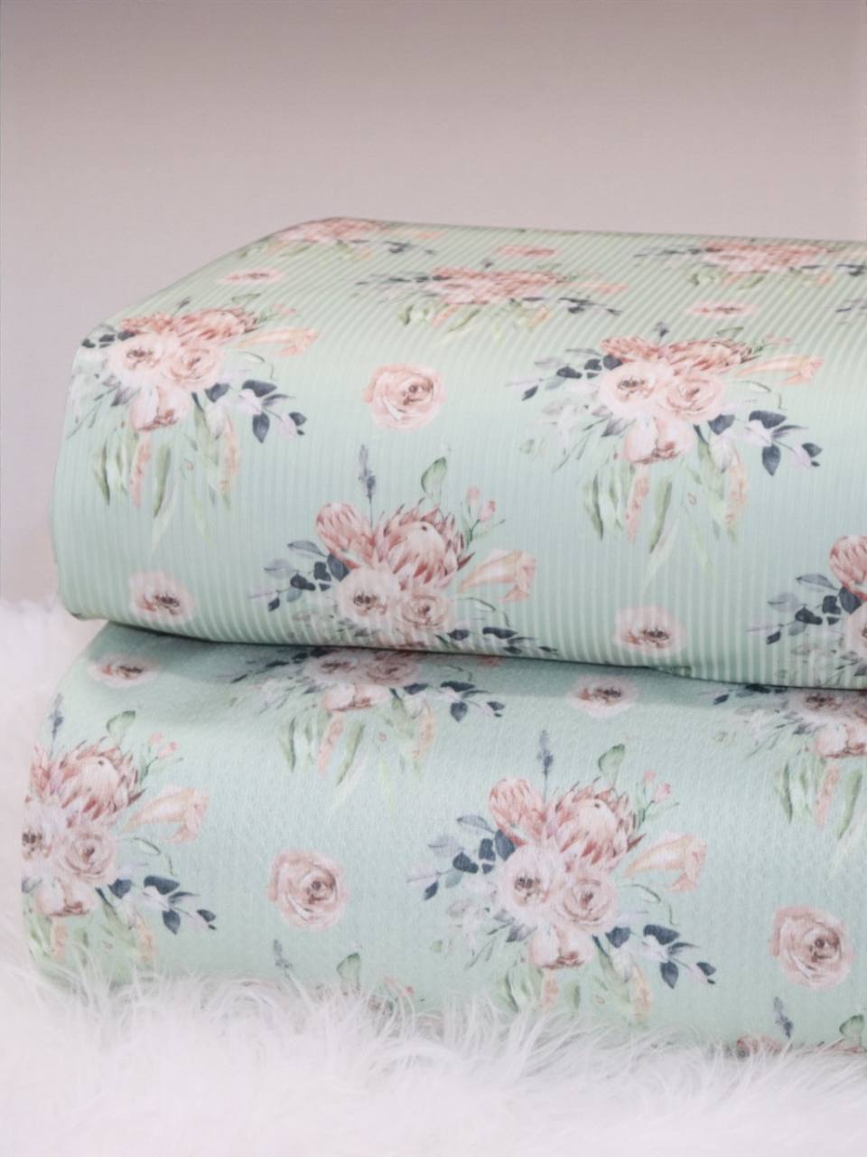Mint Boho floral Missoni or Rib Knit by the half yard