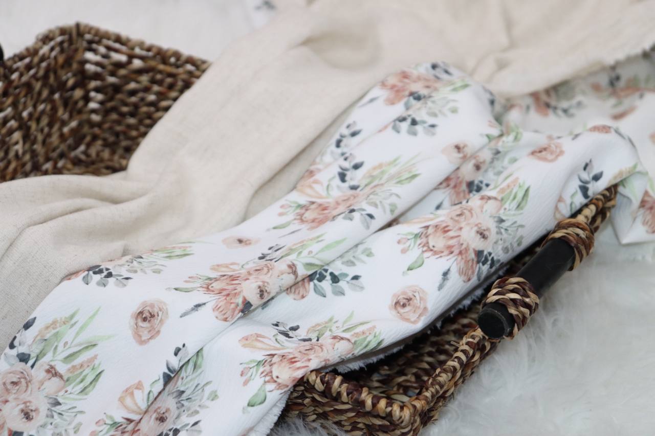 White Boho floral Pineskin by the half yard