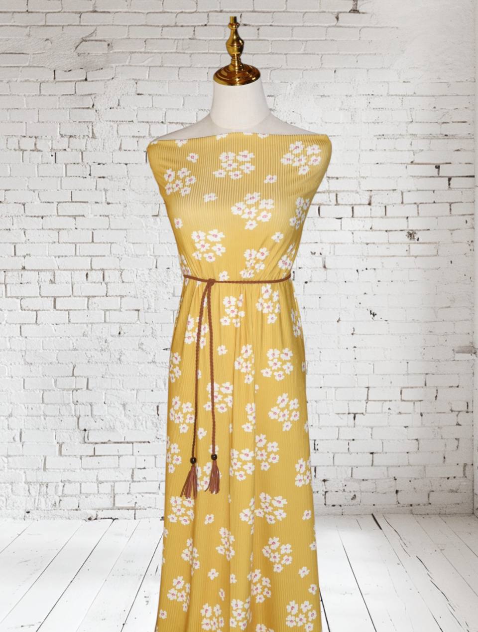 Mustard Gold Daisy Blossoms ￼                                                                                   Narrow Rib by the half yard