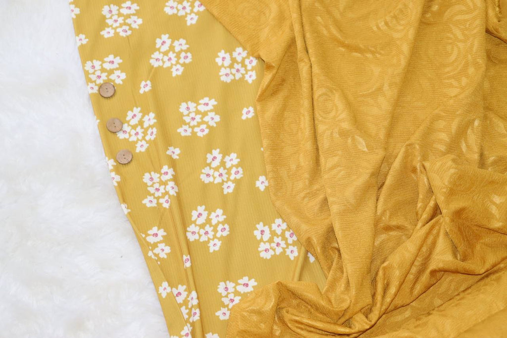 Mustard Gold Daisy Blossoms ￼                                                                                   Narrow Rib by the half yard