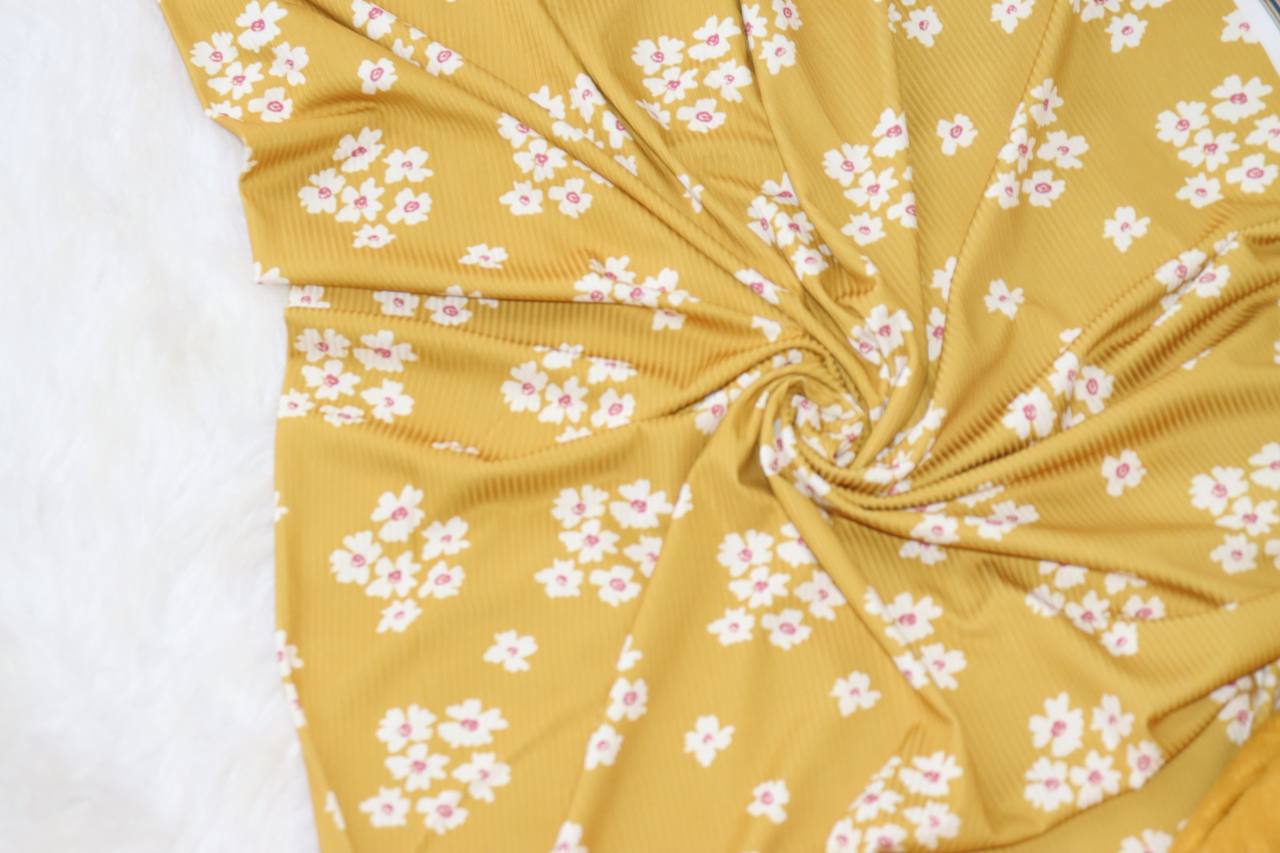 Mustard Gold Daisy Blossoms ￼                                                                                   Narrow Rib by the half yard