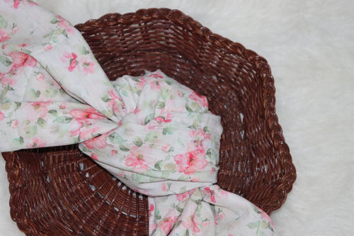 Coral Floral by the half yard Stripe Crepe