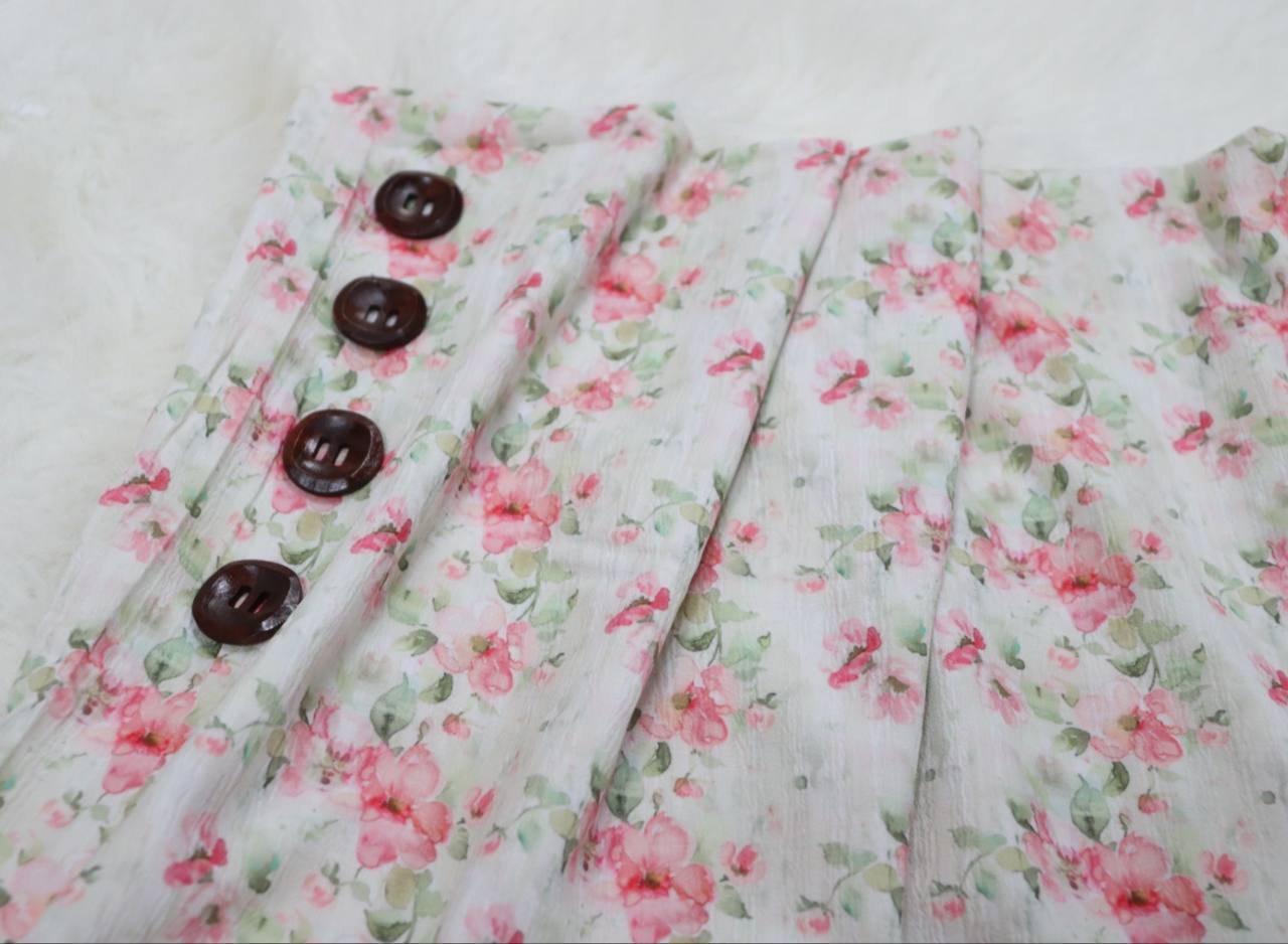 Coral Floral by the half yard Stripe Crepe