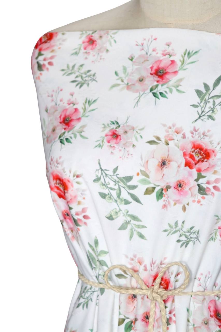 Diamond Swiss dot White Fushia Poppy  by the half yard