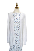 Linen look Poly White& dustyblue blossoms by the half yard