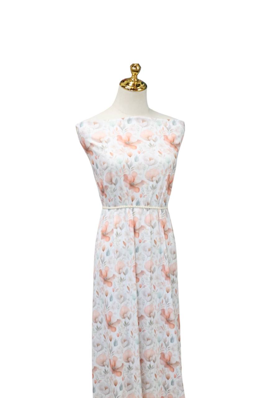 Narrow rib Peach large floral  by the half yard
