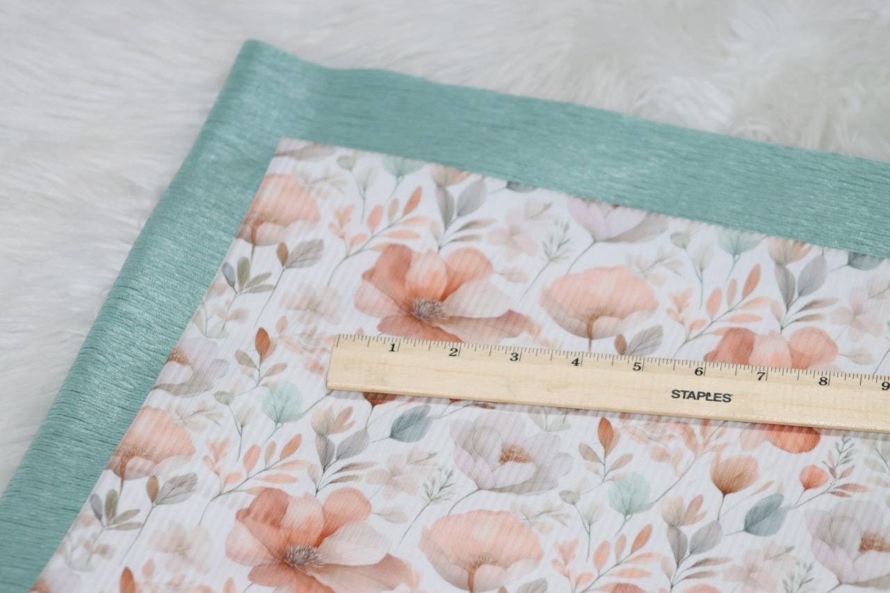 Narrow rib Peach large floral  by the half yard
