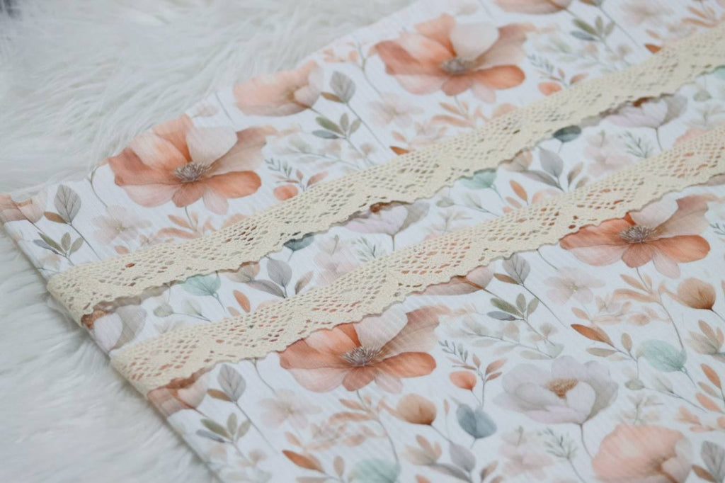 Narrow rib Peach large floral  by the half yard