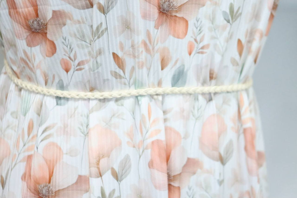 Narrow rib Peach large floral  by the half yard