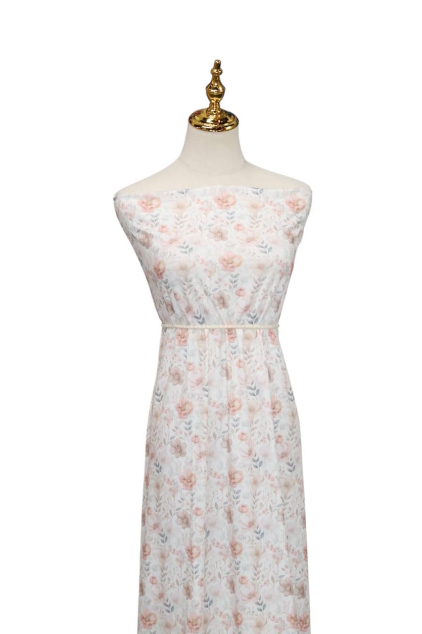 Narrow rib Peach medium floral by the half yard