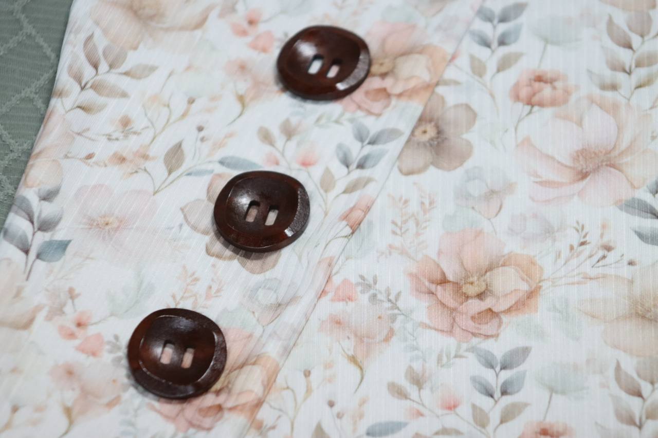 Narrow rib Peach medium floral by the half yard