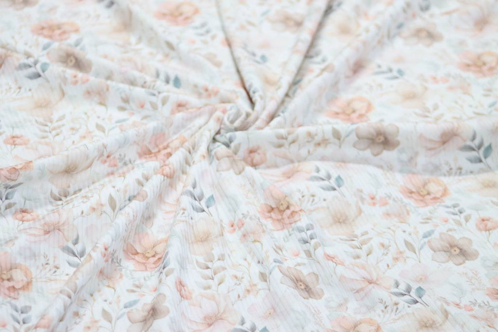 Narrow rib Peach medium floral by the half yard