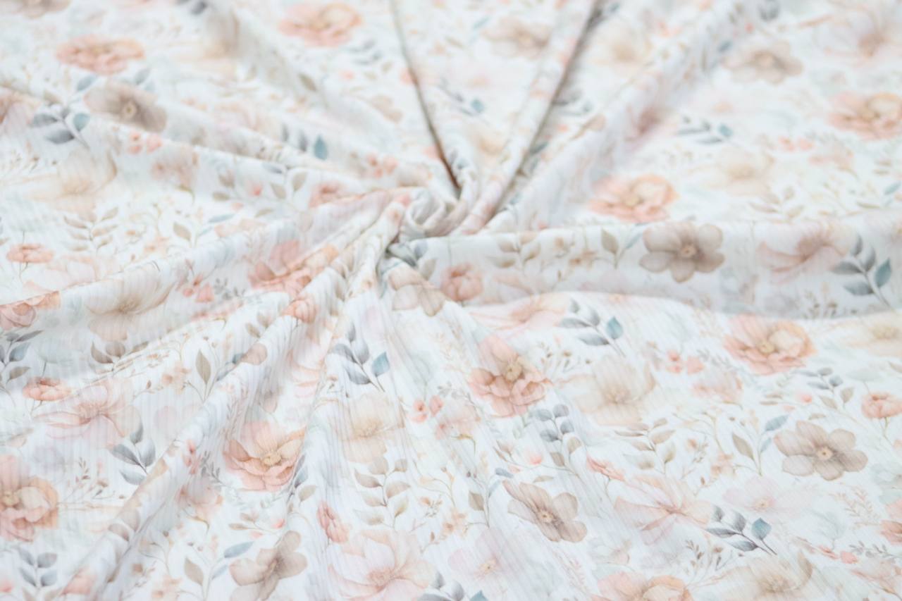 Narrow rib Peach medium floral by the half yard