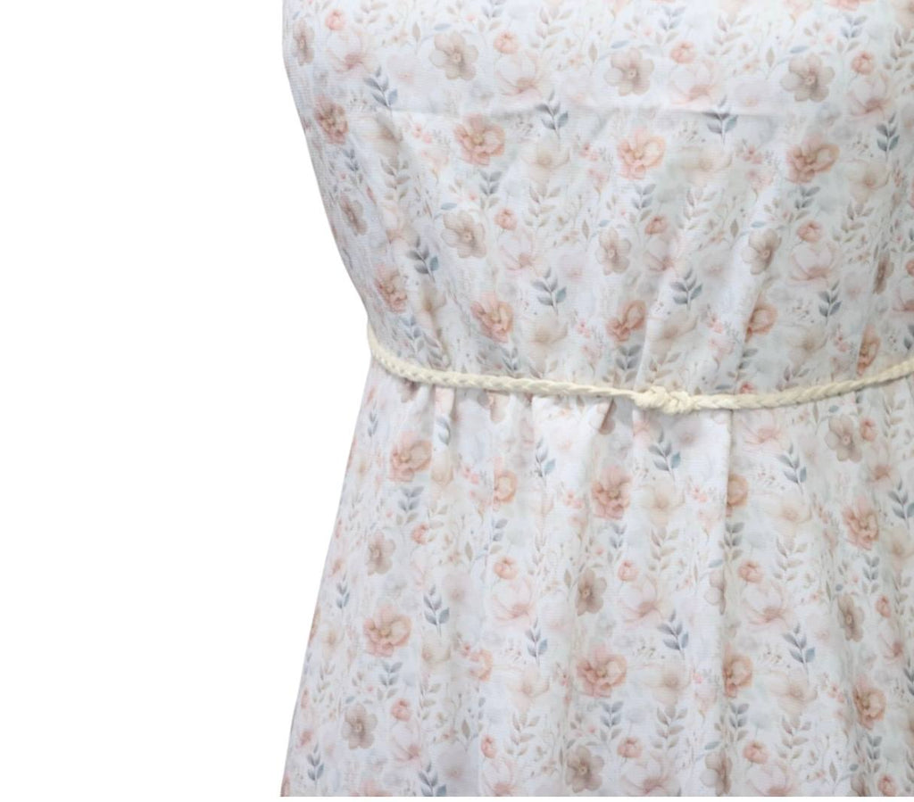 Linen Look Poly Peach small floral  by the half yard
