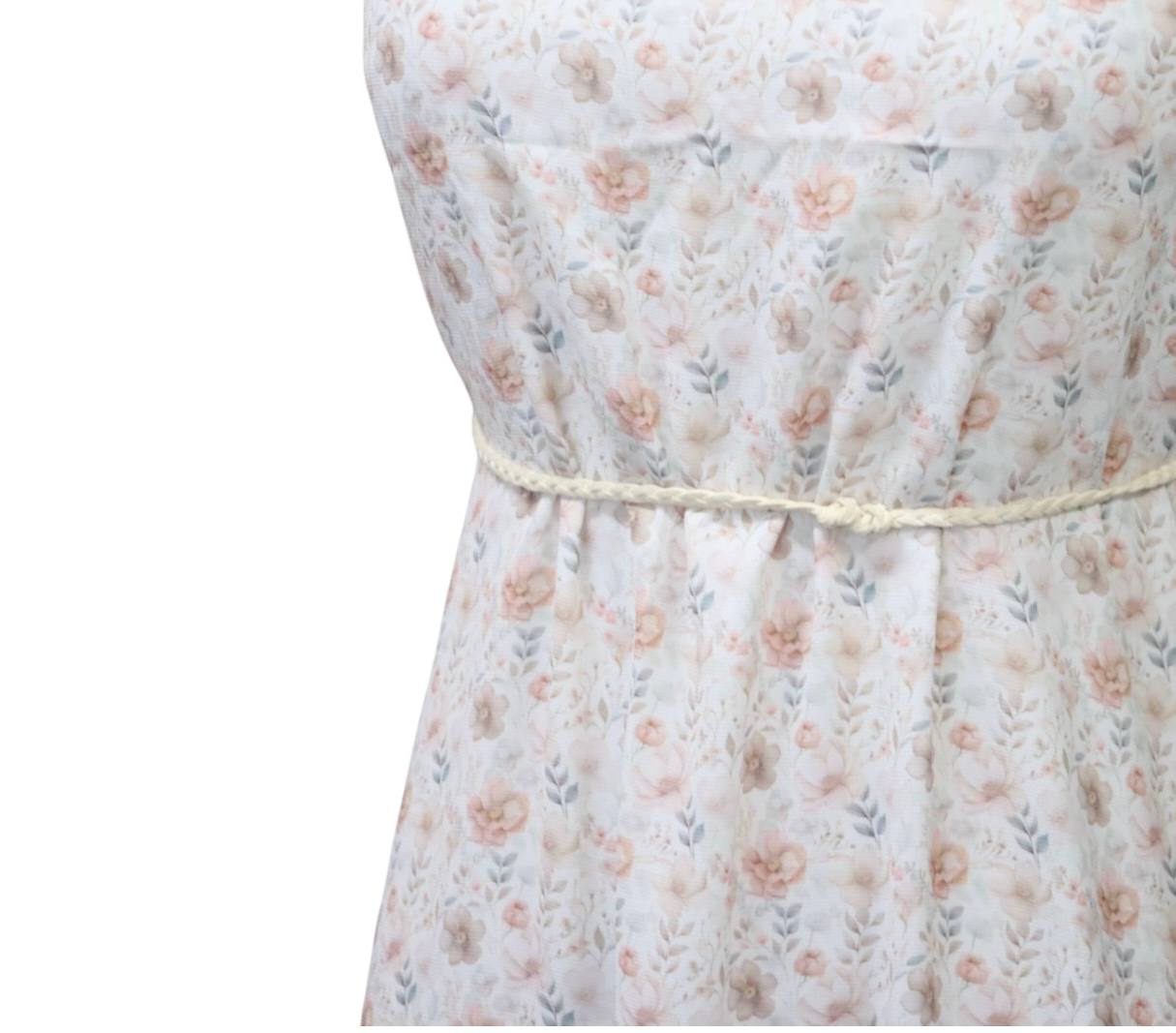 Linen Look Poly Peach small floral  by the half yard