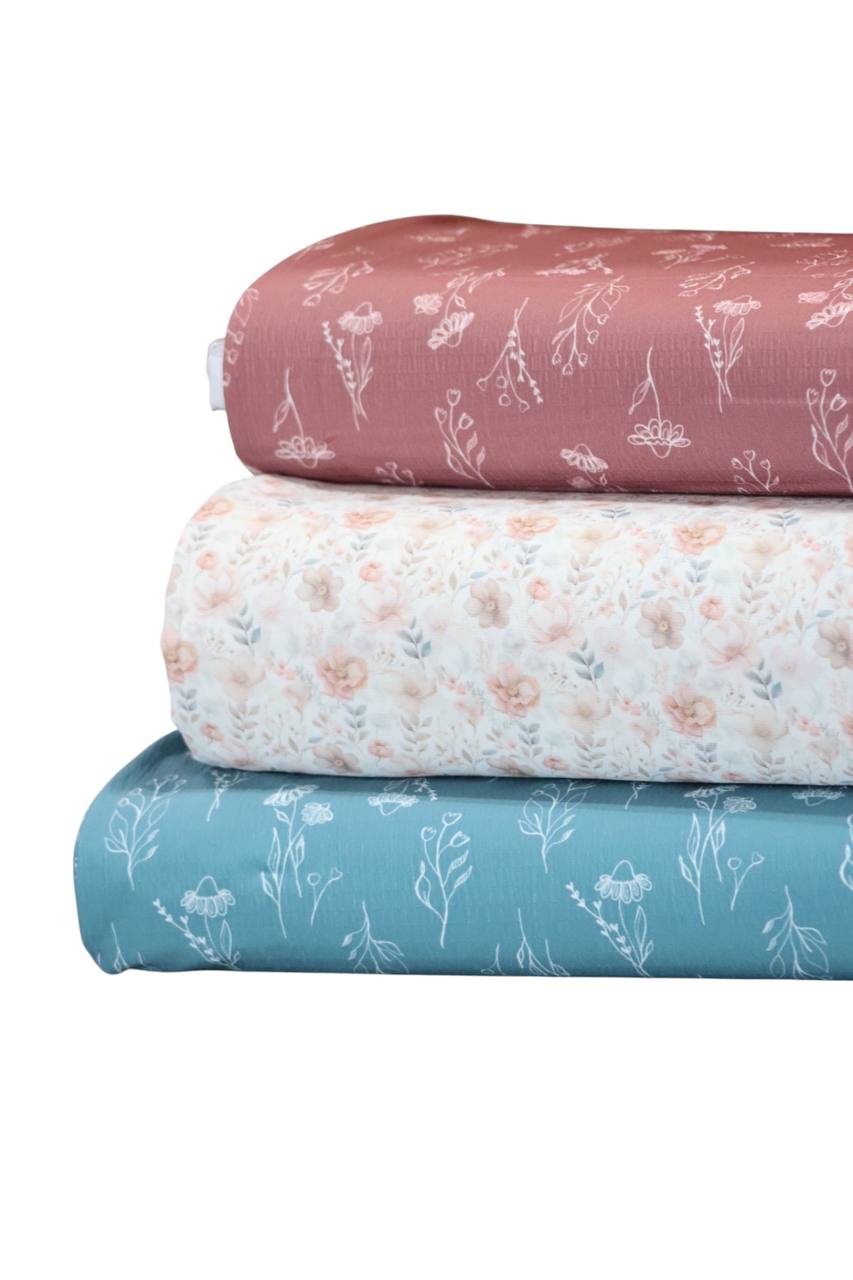 Linen Look Poly Peach small floral  by the half yard