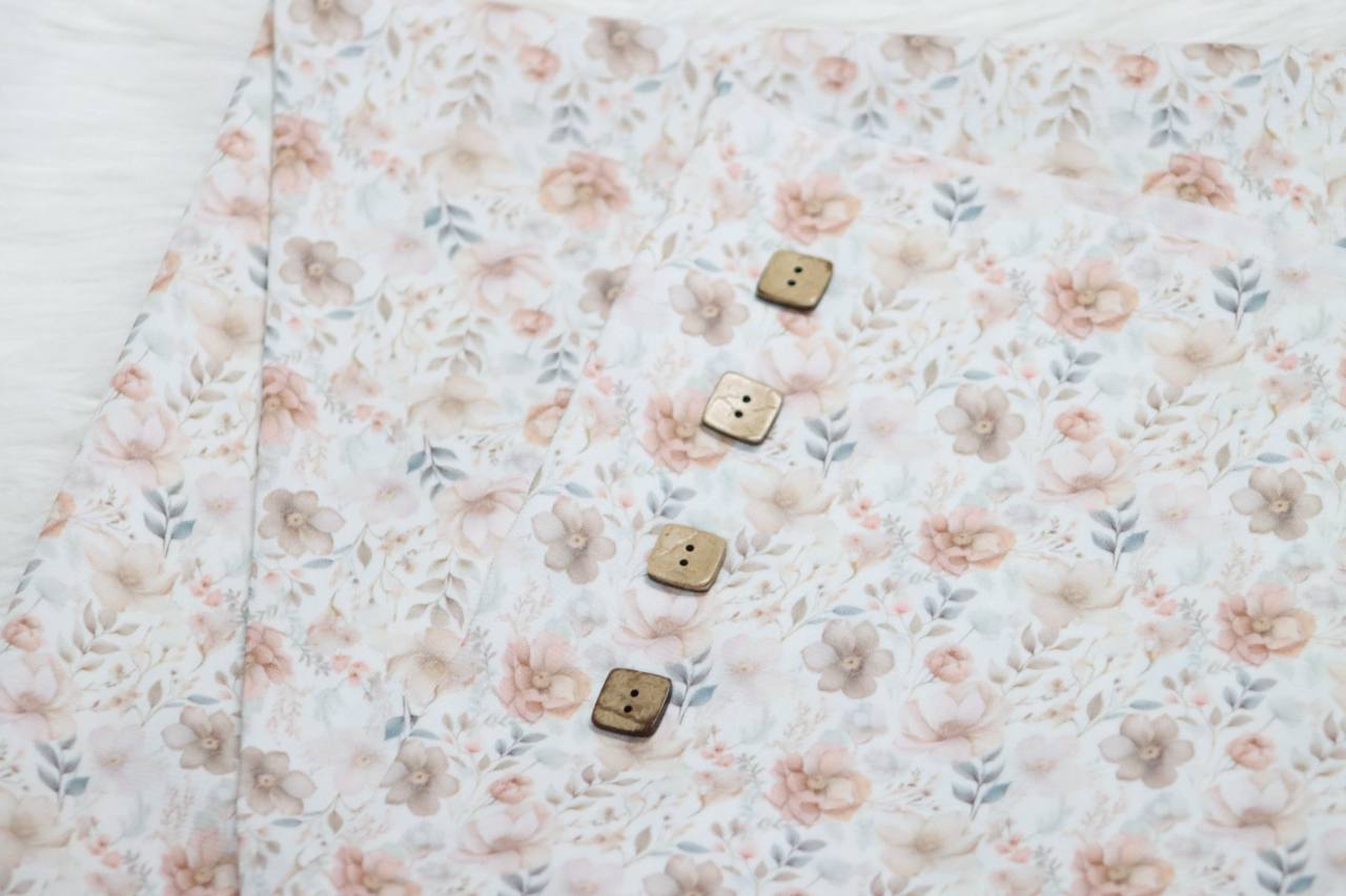Linen Look Poly Peach small floral  by the half yard
