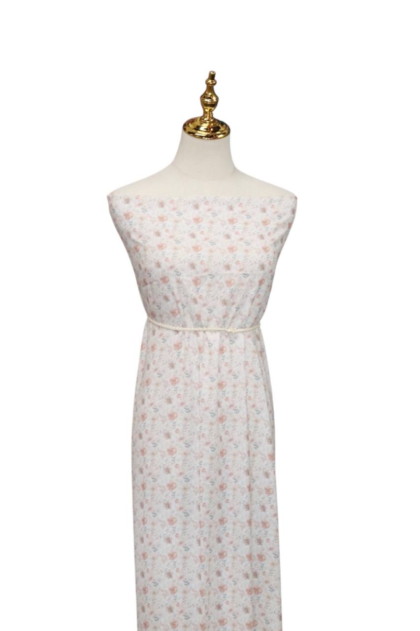 Linen Look Poly Peach small floral  by the half yard